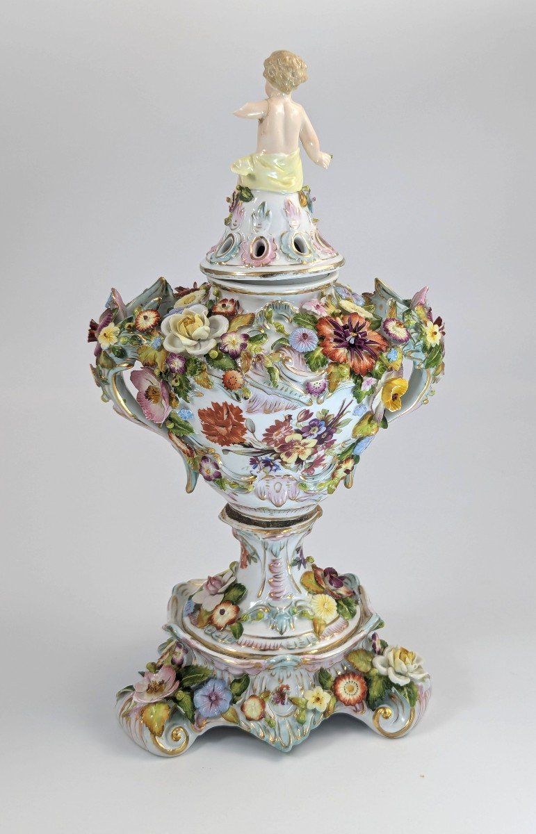 Très Rare Vase à Pot-pourri De Luxe Sitzendorf, Vers 1885-photo-1