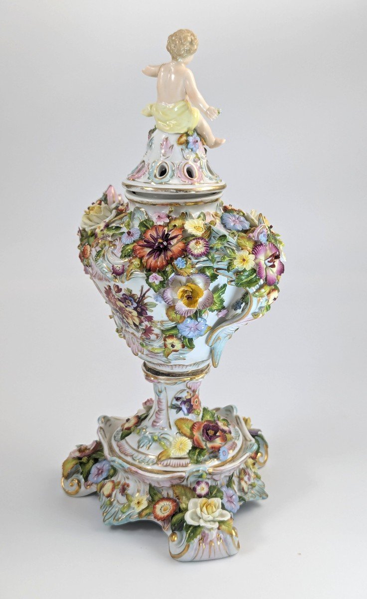 Très Rare Vase à Pot-pourri De Luxe Sitzendorf, Vers 1885-photo-2