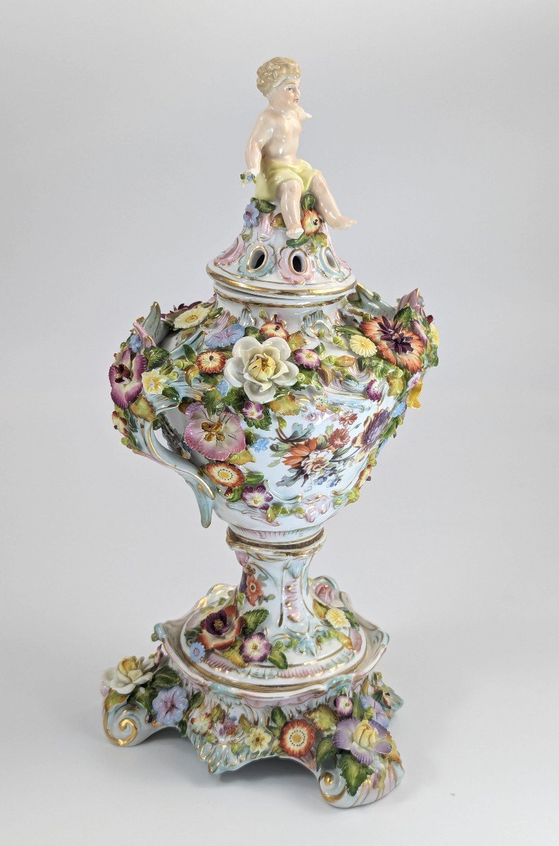 Très Rare Vase à Pot-pourri De Luxe Sitzendorf, Vers 1885-photo-4