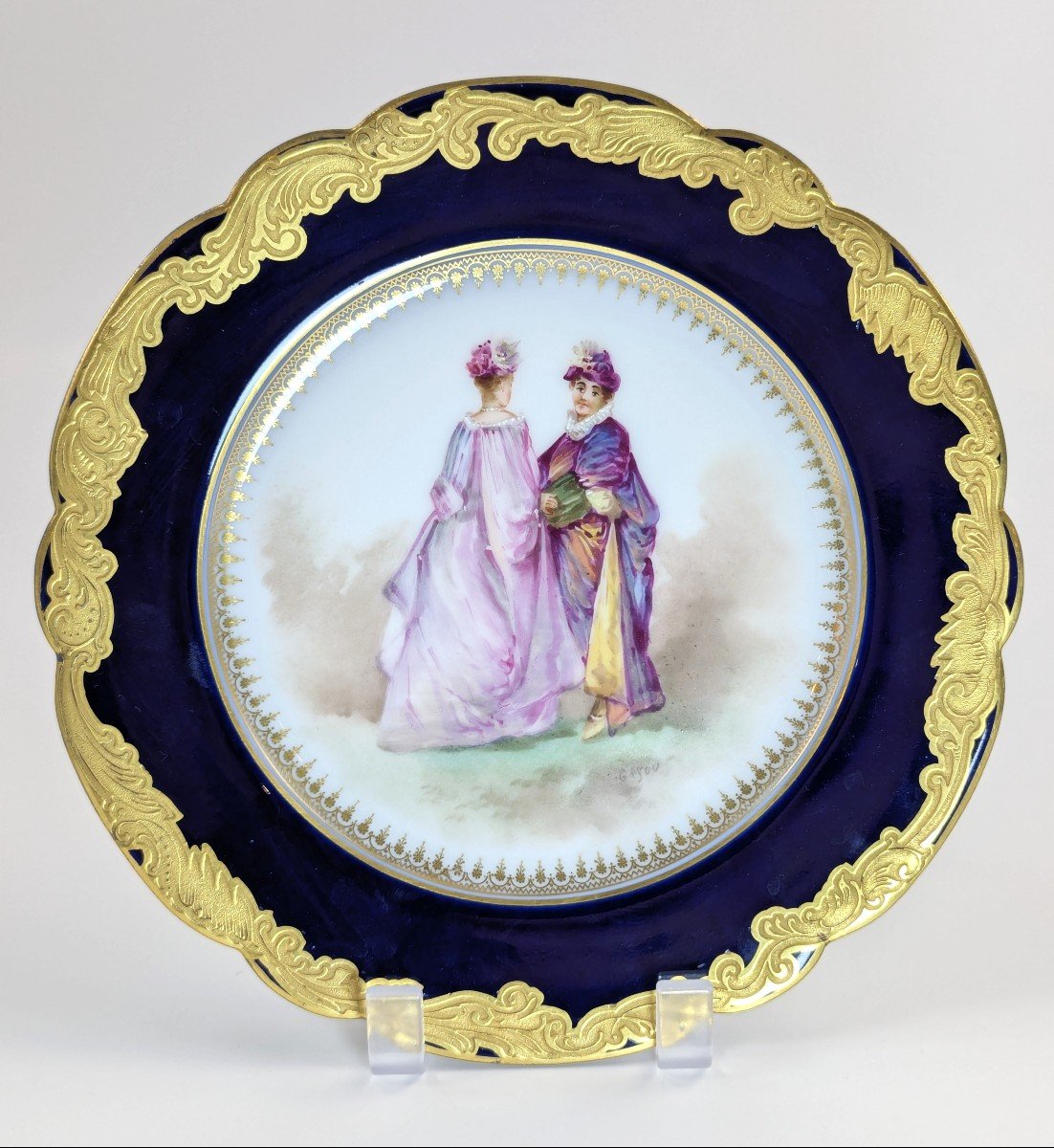 Rare Antique Sèvres-style Hand-painted Porcelain Cabinet Plate, Late 19th Century-photo-3