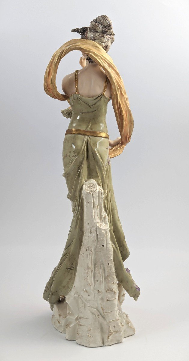 Ernst Wahliss Art Nouveau, grande figurine en porcelaine « Femme au foulard », 43cm-photo-4