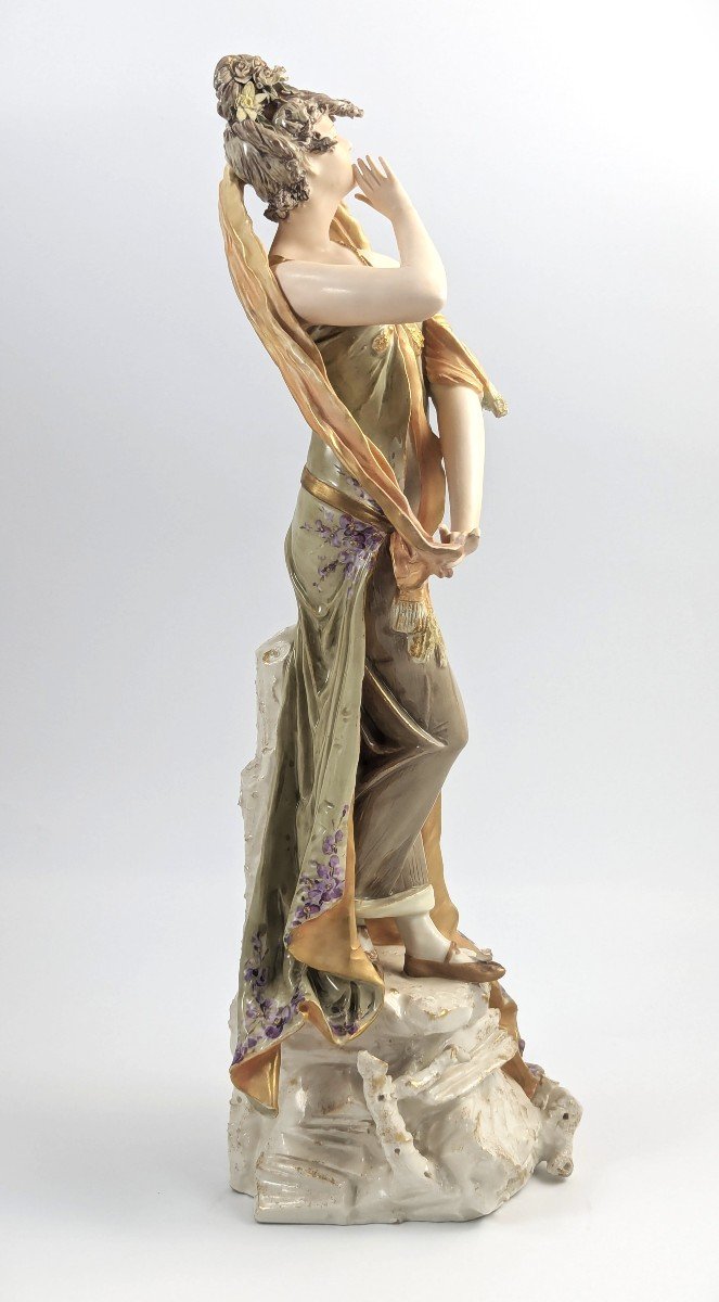 Ernst Wahliss Art Nouveau, grande figurine en porcelaine « Femme au foulard », 43cm-photo-2