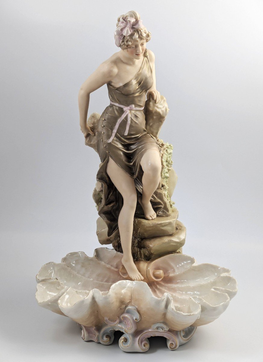 Royal Dux Art Nouveau Porcelain Large Figural Centrepiece, "female Bather" 43 Cm-photo-2