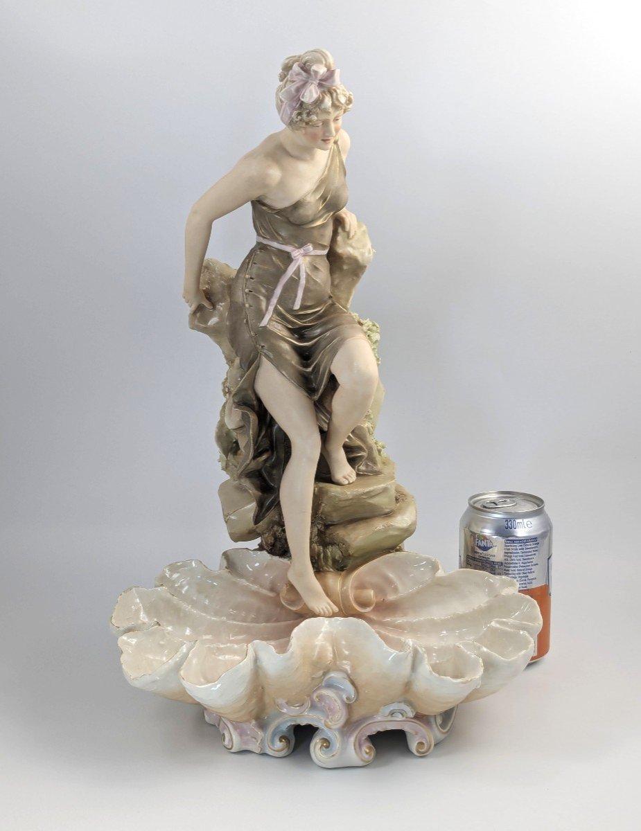 Centre de table figuratif en porcelaine Art Nouveau Royal Dux, « Baigneuse », 43 cm-photo-8