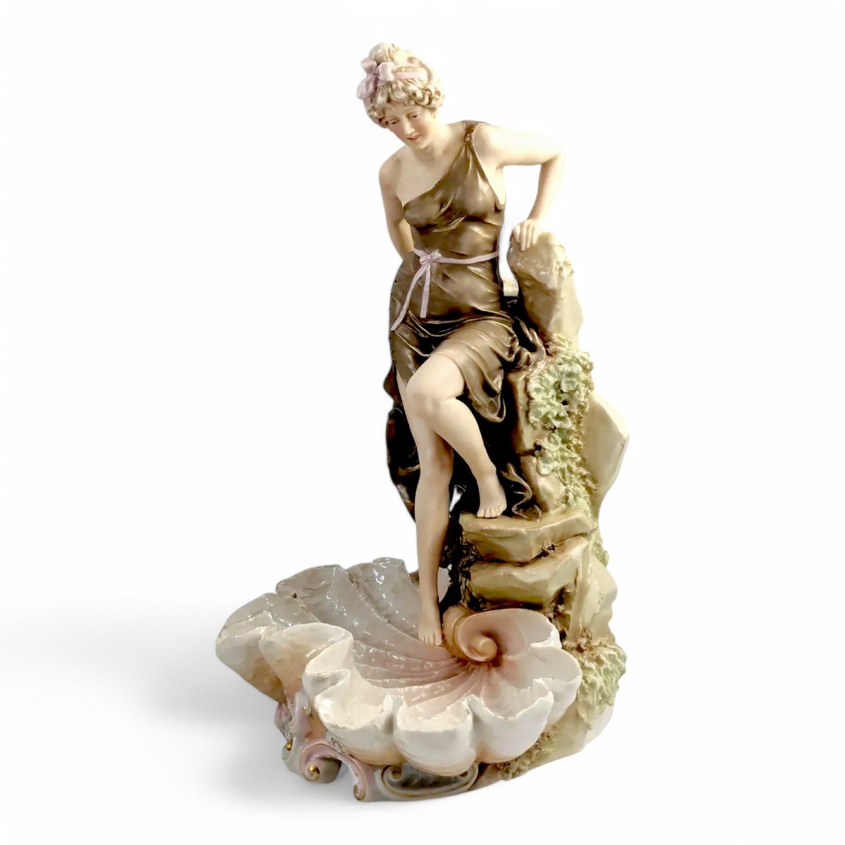 Royal Dux Art Nouveau Porcelain Large Figural Centrepiece, "female Bather" 43 Cm