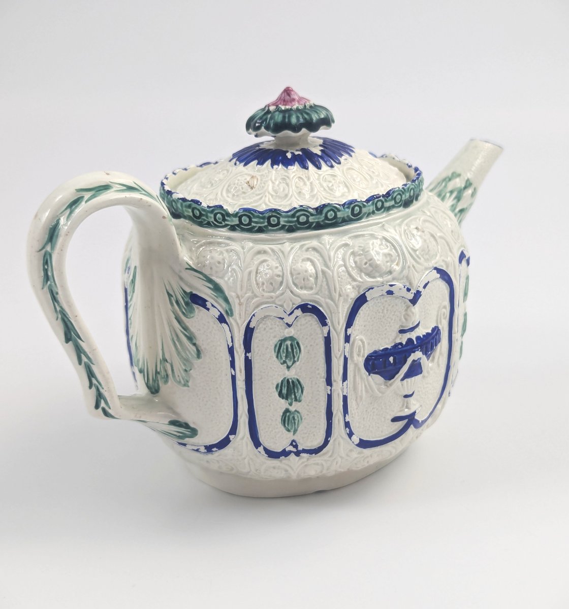 Enoch Wood & Sons Blue & White Rare Lead-glazed Teapot, 18th Century, C. 1800-photo-3