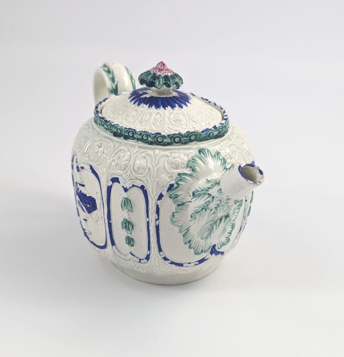 Enoch Wood & Sons Blue & White Rare Lead-glazed Teapot, 18th Century, C. 1800-photo-1