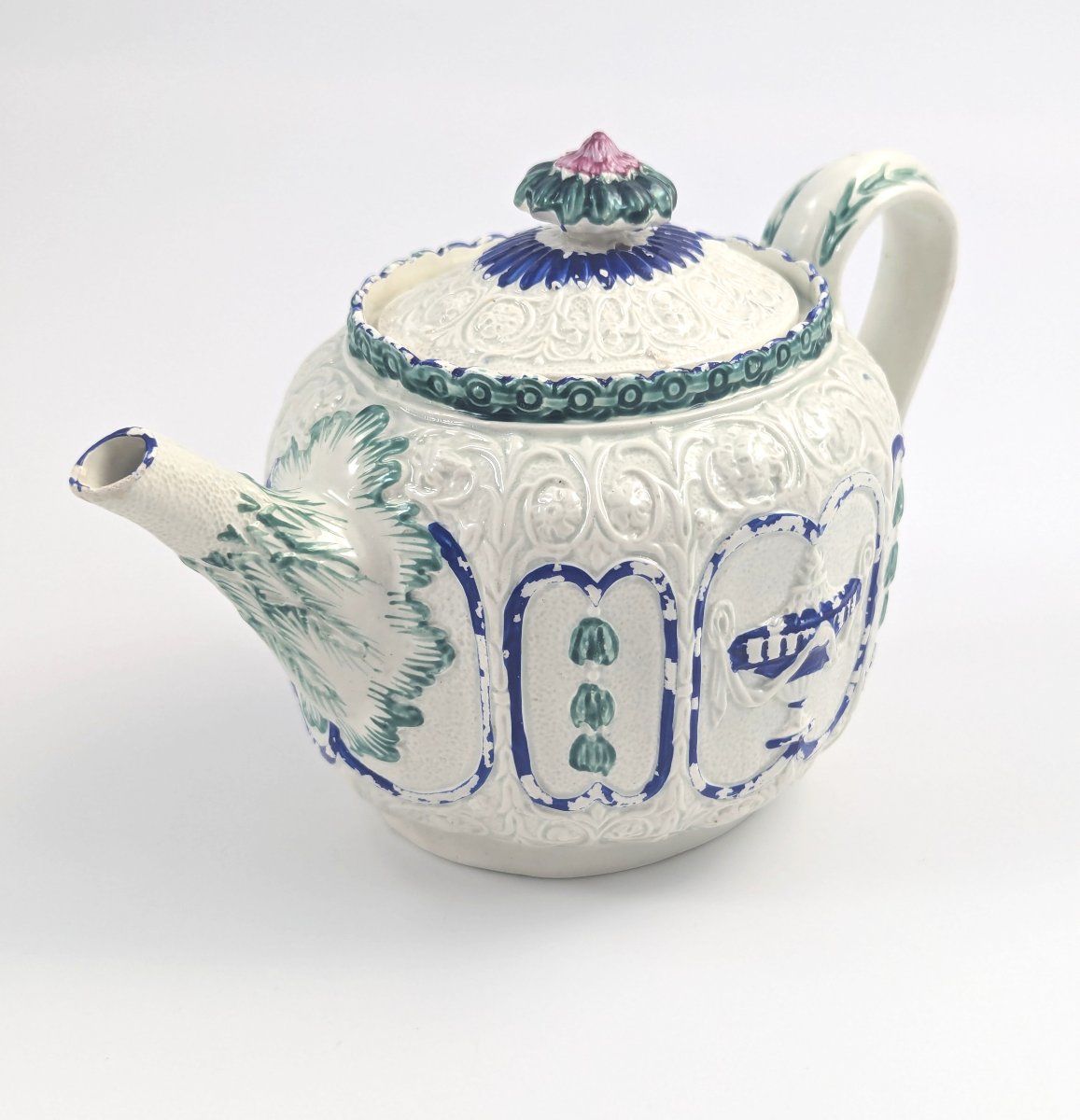 Enoch Wood & Sons Blue & White Rare Lead-glazed Teapot, 18th Century, C. 1800-photo-2