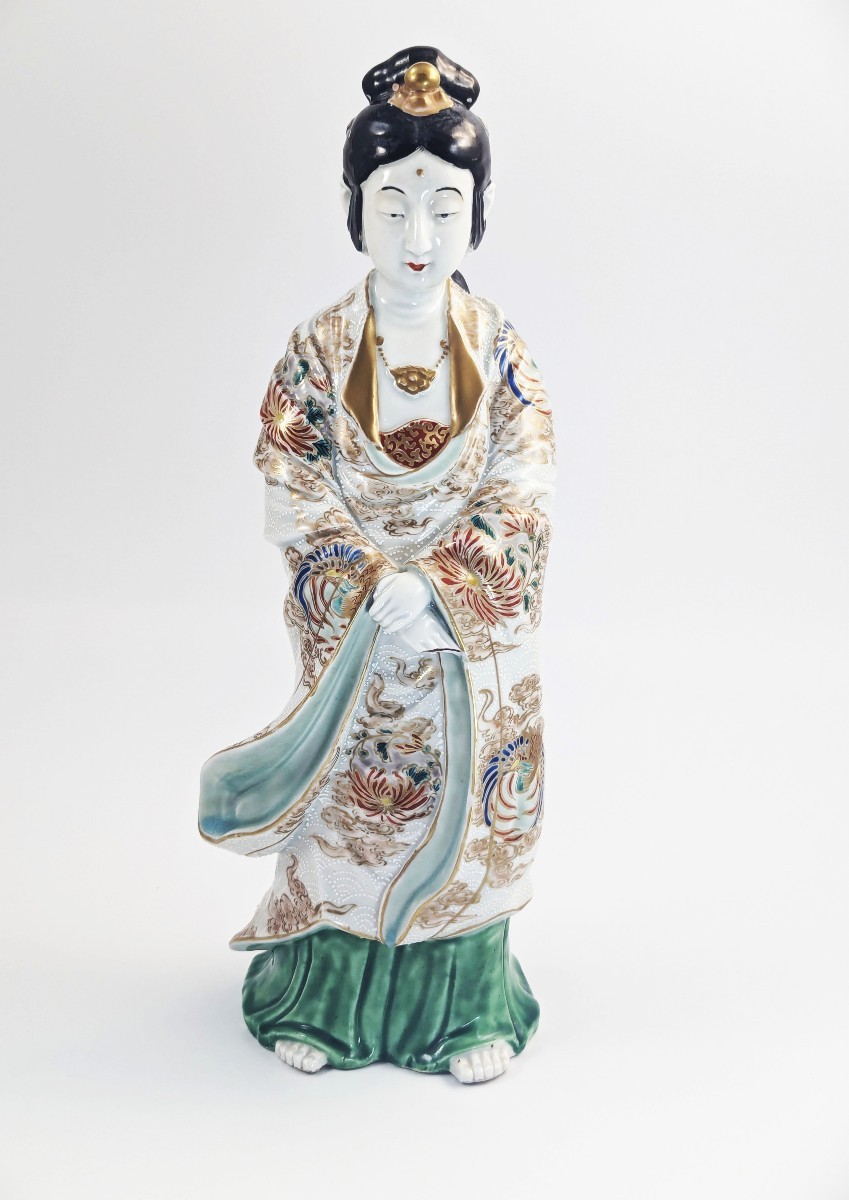 Figurine Antique en Porcelaine Japonais Kutani de Kannon, Fin du XIXe Siècle-photo-4