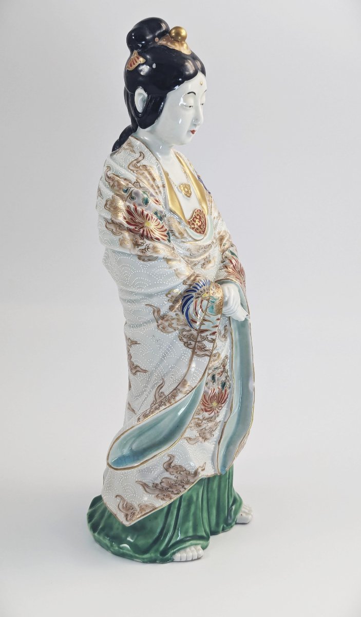 Figurine Antique en Porcelaine Japonais Kutani de Kannon, Fin du XIXe Siècle-photo-2