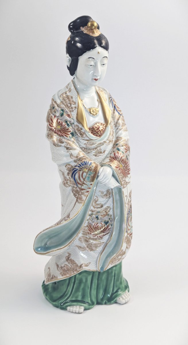 Kutani Japanee Antique Porcelain Kannon Figurine Late 19th Century -photo-3