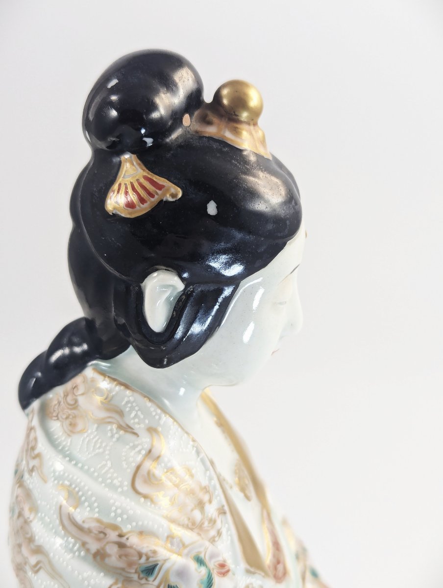 Kutani Japanee Antique Porcelain Kannon Figurine Late 19th Century -photo-5