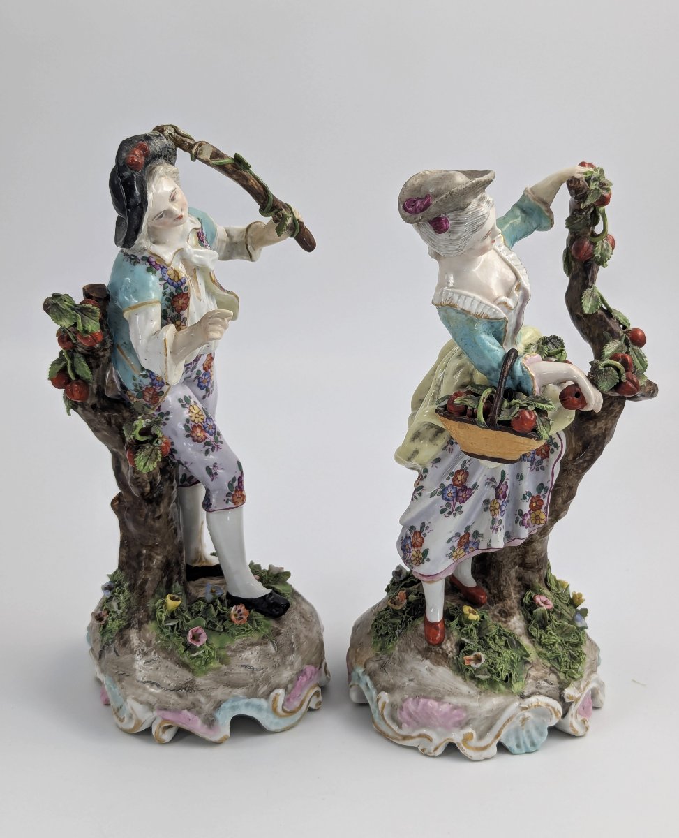 Limbach, Thuringe, figurines antiques en porcelaine "Jardiniers" Gotthelf Greiner, c 1770-photo-1