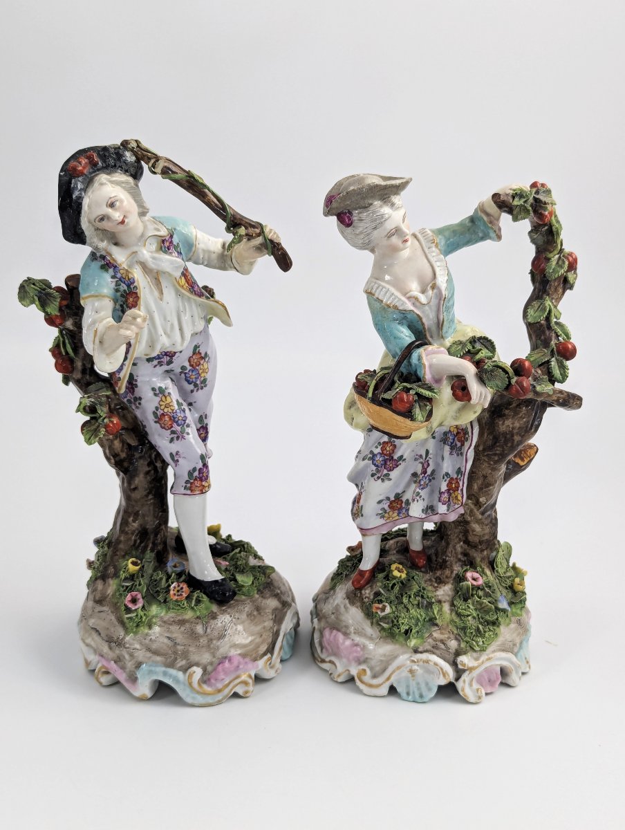 Limbach, Thuringe, figurines antiques en porcelaine "Jardiniers" Gotthelf Greiner, c 1770-photo-2