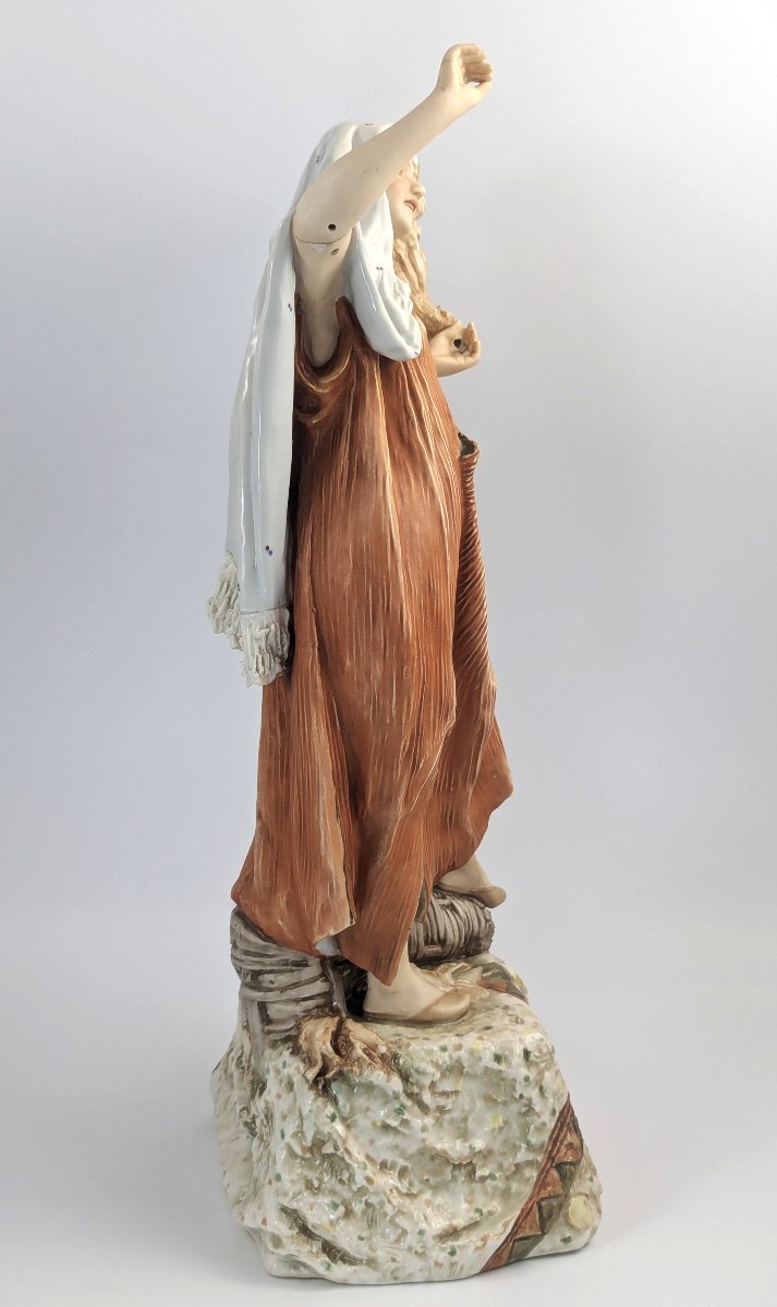 Royal Dux Antique "wool Spinner" Girl Tall Figure, 19th Century, No. 466, 42 Cm-photo-3