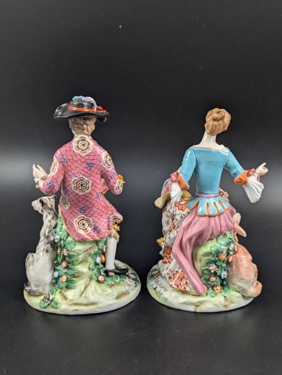 Early Chelsea Pair Of Porcelain Shepherd & Shepherdess Rococo Figurines, C. 1752-photo-2