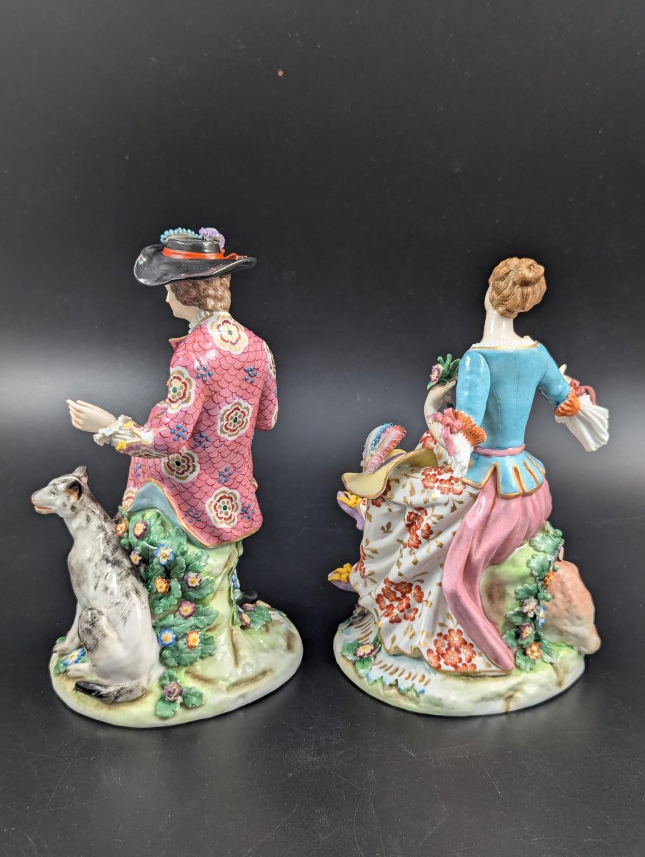 Early Chelsea Pair Of Porcelain Shepherd & Shepherdess Rococo Figurines, C. 1752-photo-3