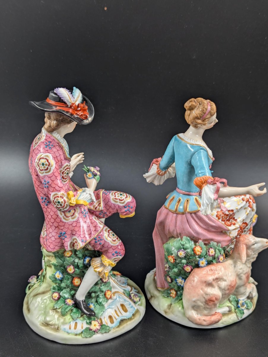 Early Chelsea Pair Of Porcelain Shepherd & Shepherdess Rococo Figurines, C. 1752-photo-4