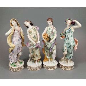 Rare 19th Century Sitzendorf Porcelain Group: Set Of Four Figures Representing The Four Seasons