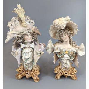 Paire De Bustes En Porcelaine Stellmacher, Turn-teplitz, Bohême, Autriche, Vers 1900