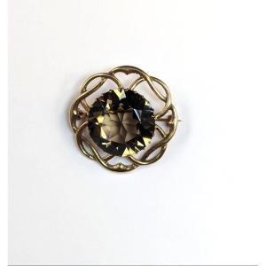 Broche Vintage Exquise : Or 9ct Et Quartz Fumé, 9.56g