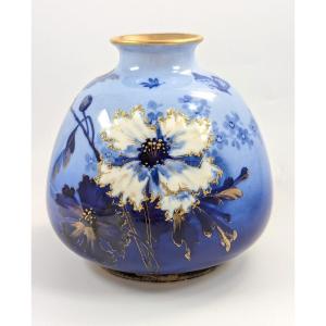 Vase Ancien En Porcelaine Bleue d'Ernst Wahliss, Vienne, Vers 1894-1900