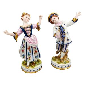 Vintage Capodimonte Tiche Galletti Porcelain Figurines: Regency Lady And Cavalier