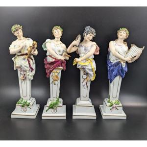 Porcelain Figurines “allegory Of Art” By Achille Mollica, 19th Century