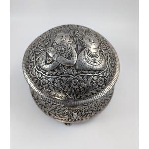 Antique Indian Handmade Silver Plated Pandan Box, C. 19th Century.