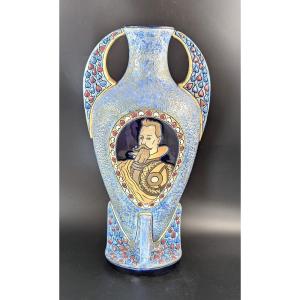 Rare Vase With Knight Portrait By Amphora, Czechoslovakia, C. 1920