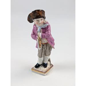 Antique Sitzendorf Porcelain Figurine Of Skater With Skate, 1885.