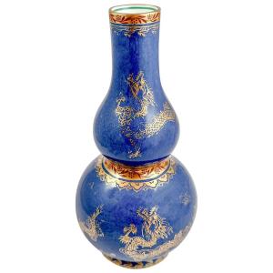 Vase Double Gourde "dragon Céleste" Bleu Et Or, Wedgwood 1900, Daisy Makeig-jones