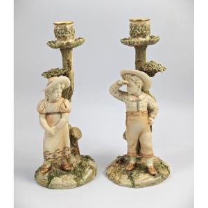 Royal Worcester, Figurines/candlesticks, James Hadley, 1887