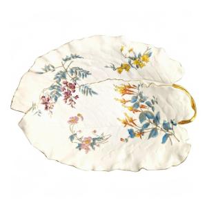 Royal Worcester Hand-painted And Gilt Porcelain Floral Leaf Dish, 1887