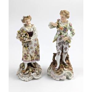 Triebner Ens & Eckert, Volkstedt, Paire De Figurines Jardiniers, Vers 1894