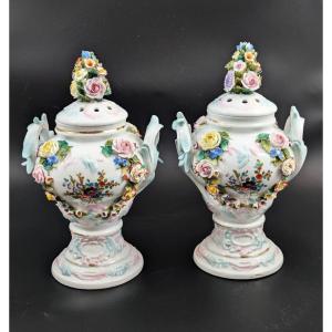 Vases Pot-pourri En Porcelaine De Sitzendorf, Dresde, Vers 1885