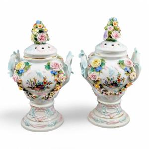 Vases Pot-pourri En Porcelaine De Sitzendorf, Dresde, Vers 1885