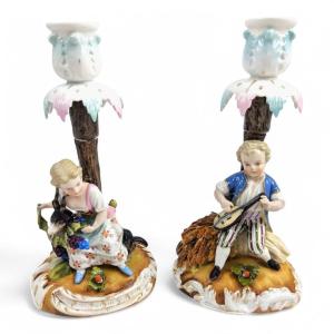 Sitzendorf Porcelain Figural Candlesticks, 1884