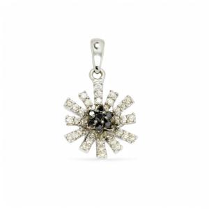 Pendentif Marguerite Vintage En Or Blanc 9 Ct Avec Diamants Noirs Et Blancs