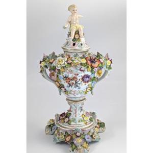 Very Rare Luxury Sitzendorf Potpourri Vase, C. 1885