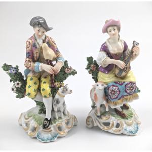 Dresden, Germany After Derby Figurines Shepherd And Shepherdess, 19th Century.