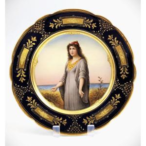 Assiette Ancienne De La Royal Vienna Cabinet Plate, « Esther », Signée, Vers 1850.