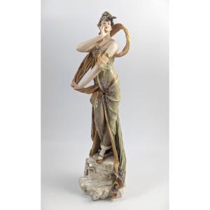 Ernst Wahliss Porcelain Figurine Of A Woman With Scarf, C. 1897