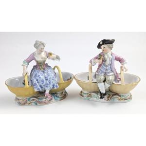 Meissen Porcelain Figural Set Of Double Salt Cellar, C. 1830