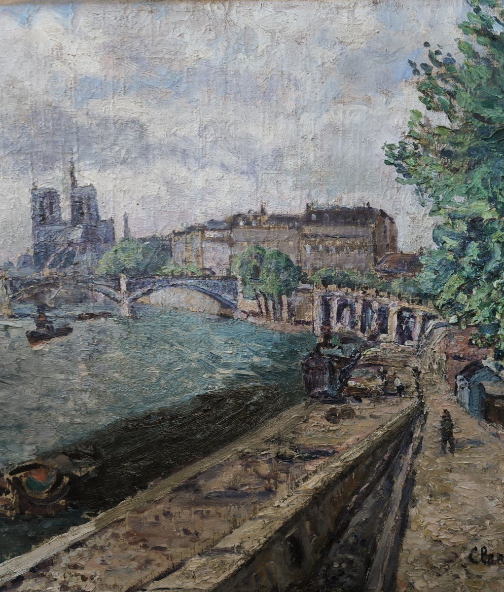 Huile Sur Toile  "la Seine, Quai De La Rapée”  53,4 X 73,5 Cm-photo-3