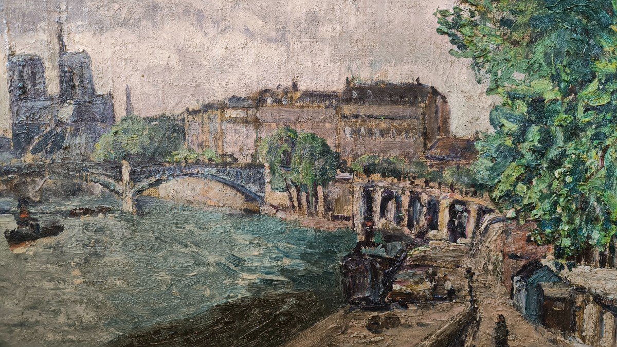 Huile Sur Toile  "la Seine, Quai De La Rapée”  53,4 X 73,5 Cm-photo-4