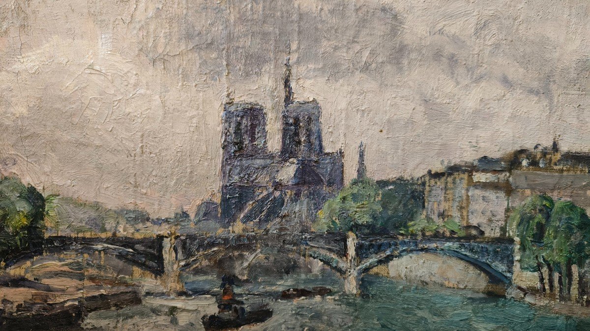 Huile Sur Toile  "la Seine, Quai De La Rapée”  53,4 X 73,5 Cm-photo-5