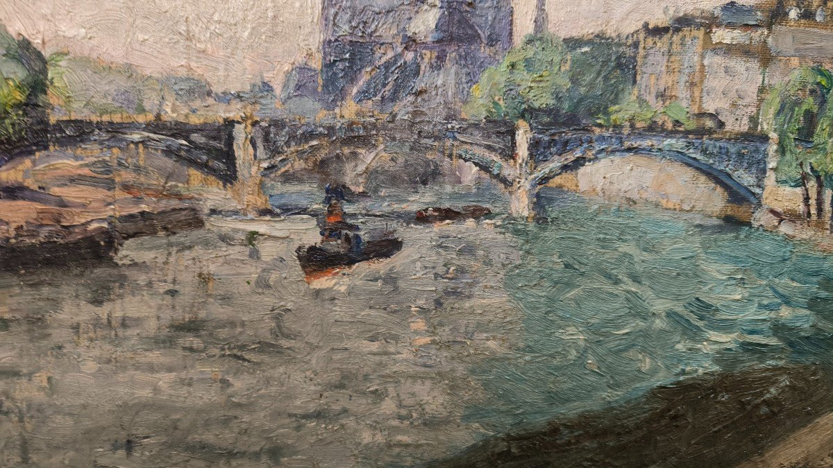 Huile Sur Toile  "la Seine, Quai De La Rapée”  53,4 X 73,5 Cm-photo-6