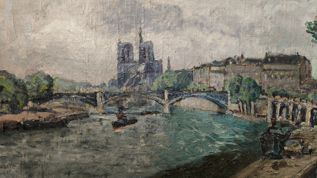 Huile Sur Toile  "la Seine, Quai De La Rapée”  53,4 X 73,5 Cm-photo-7