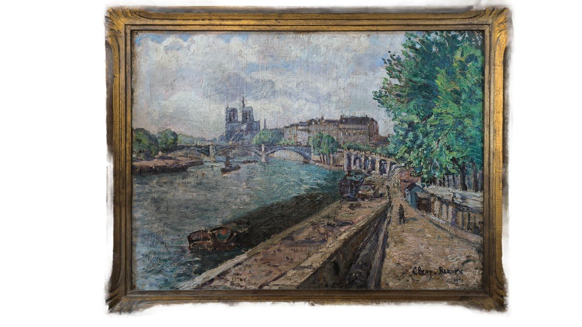 Huile Sur Toile  "la Seine, Quai De La Rapée”  53,4 X 73,5 Cm